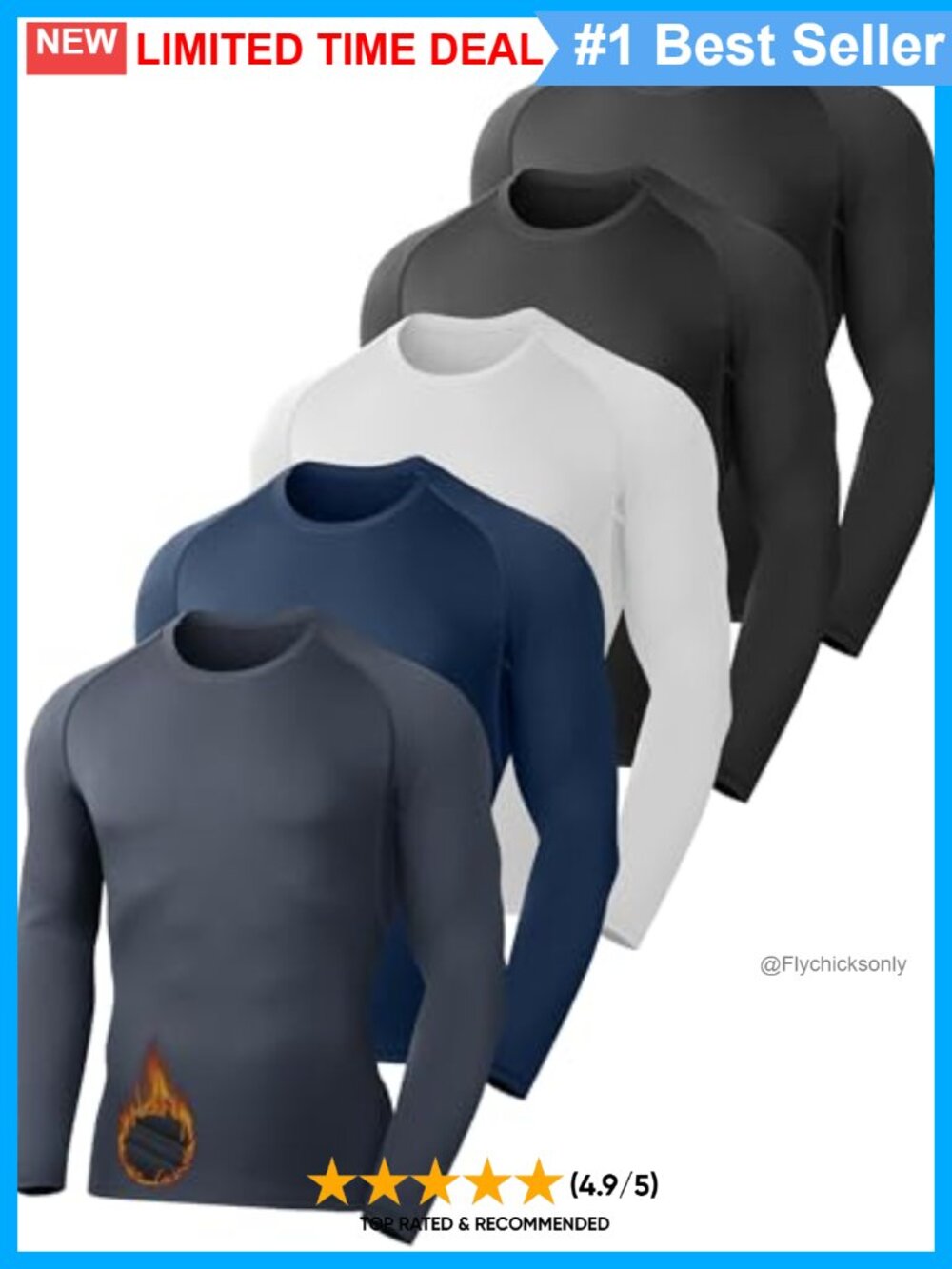 Men's Thermal Compression Shirts Fleece Lined 5 Pack Base Layer Set